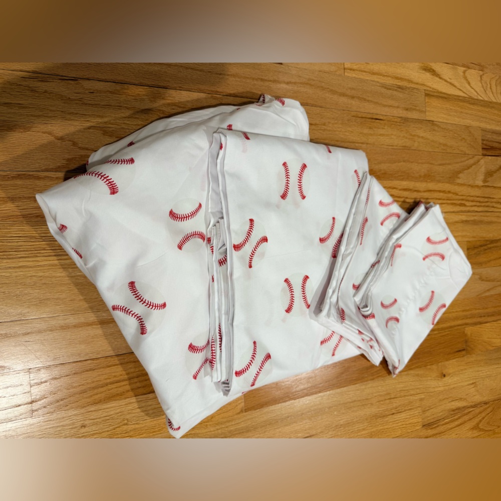Sweet JoJo Designs Baseball Print White Bedding Set- Queen